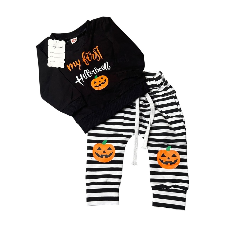 NEW My First Halloween Outfit Baby Infant Size 70‎ 3-6M Pumpkin Sweatshirt Pants